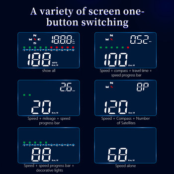 M19 GPS HUD2 Ταχύμετρο αυτοκινήτου HUD Ύψος Χρόνος Head Up Εμφάνιση χιλιομετρικής κούρασης οδήγηση Ψηφιακό MPH KMH