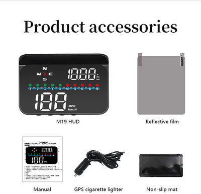 M19 GPS HUD2 Vitezometru Auto HUD Altitudine Timp Head Up Display Kilometraj Oboseală Alertă de condus Digital MPH KMH