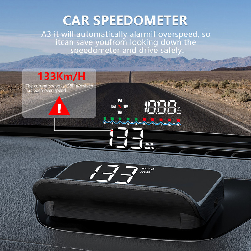 M19 GPS HUD2 Vitezometru Auto HUD Altitudine Timp Head Up Display Kilometraj Oboseală Alertă de condus Digital MPH KMH