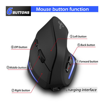 Безжична мишка Lefon 2.4G Вертикална игрална мишка Ергономична USB акумулаторна RGB оптична мишка 2400 DPI За компютър Mac Лаптоп PC