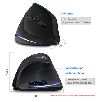 Lefon 2.4G Wireless Mouse Vertical Gaming Mouse Εργονομικό USB Επαναφορτιζόμενο οπτικό ποντίκι RGB 2400 DPI για υπολογιστή Mac Laptop PC