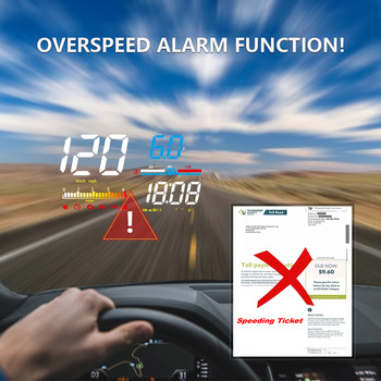 ZQKJ D5000 OBD2 Head Up Display για ταχύμετρο αυτοκινήτου Μετρητής προβολέα παρμπρίζ HUD LED Αξεσουάρ Ηλεκτρονικός αυτόματος συναγερμός υπέρβασης ταχύτητας