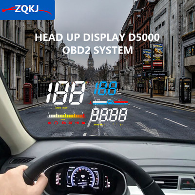 ZQKJ D5000 OBD2 Head Up kijelző autó sebességmérő szélvédő vetítő mérő HUD LED tartozék elektronikus automatikus sebességtúllépés riasztó