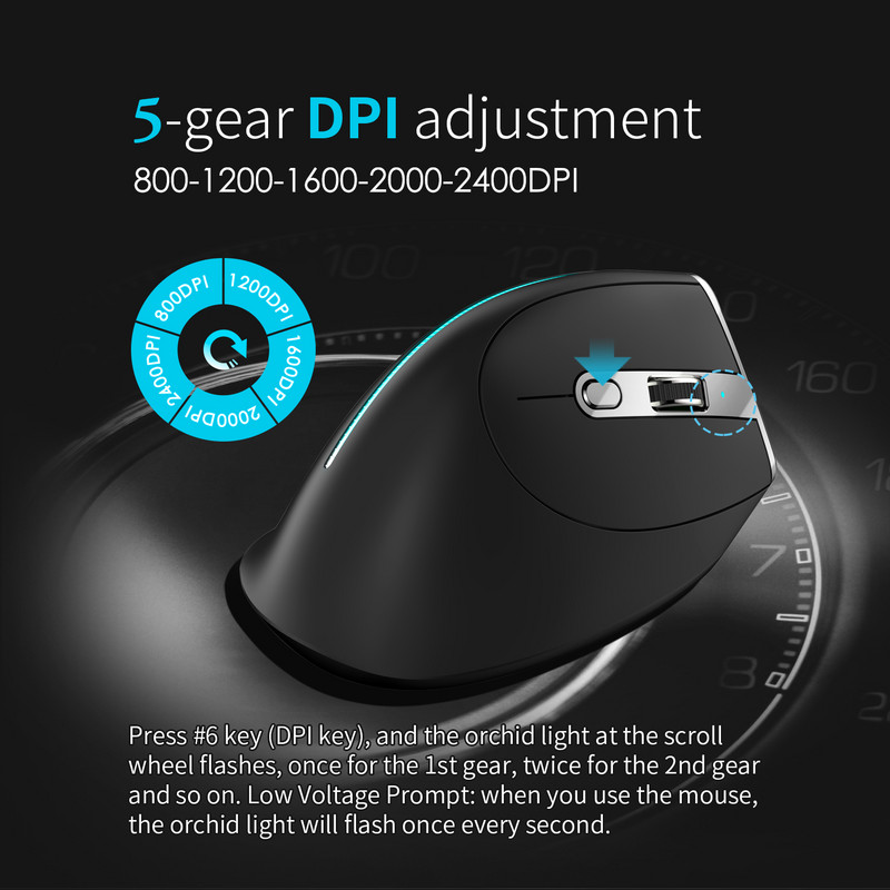 Mouse vertical wireless Lefon 2.4G 6 butoane 2400 DPI Mouse-uri optice Bluetooth reglabile pentru jocuri pentru computer, laptop, PC F36A