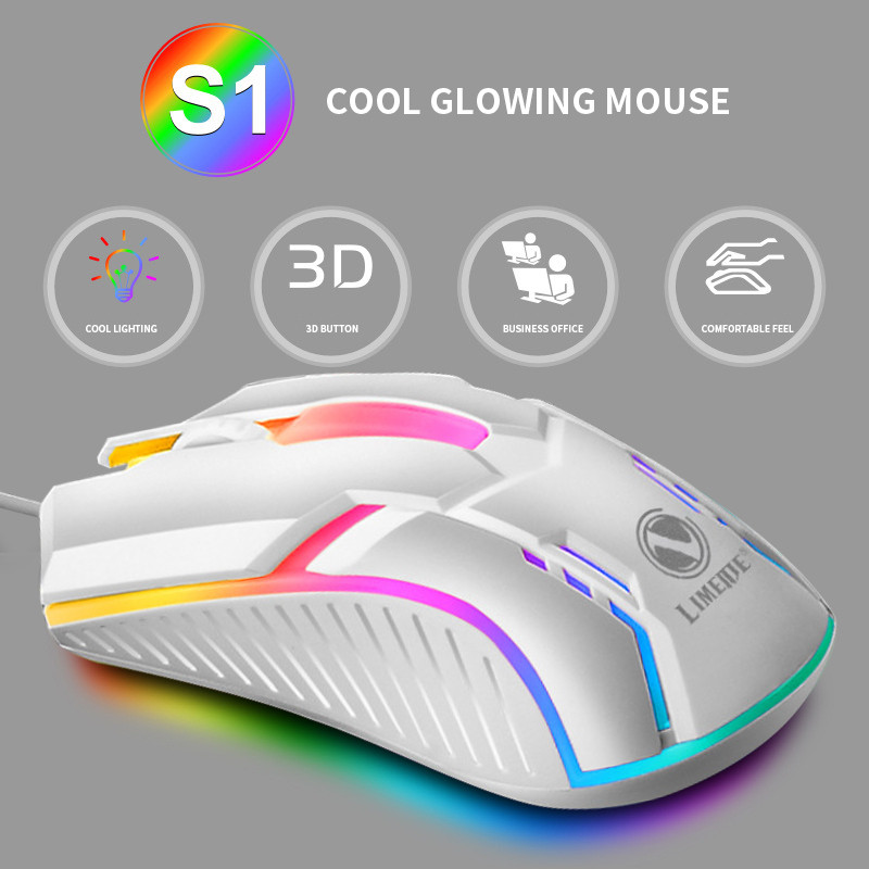 Mouse cu fir luminos Limei S1 E-Sports Mouse cu fir USB pentru laptop Mute Mouse pentru jocuri pentru computer
