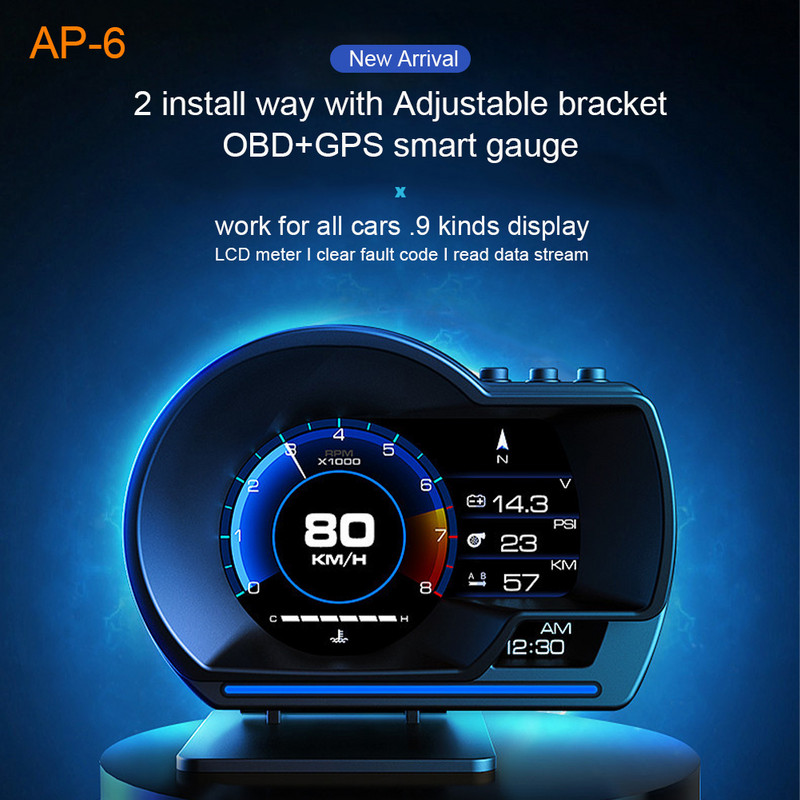 2022 NOU Smart Car HUD Head up Display Odometru OBD2 GPS Vitezometru cu sistem dual cu suport reglabil dropshipping