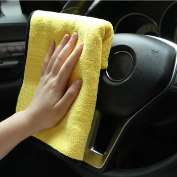 Микрофибърна кърпа за почистване на кола Удебелена мека кърпа за сушене Двуслойни чисти парцали Кърпи за пране с детайли на автомобила 30/40/60 см