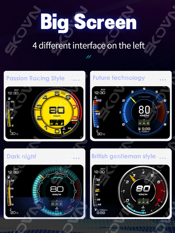 Ecran dublu Afișaj Head Up OBD2 GPS Afișare automată Smart Car HUD Calculator de bord Indicator Alarma de securitate Temp. apă și ulei RPM