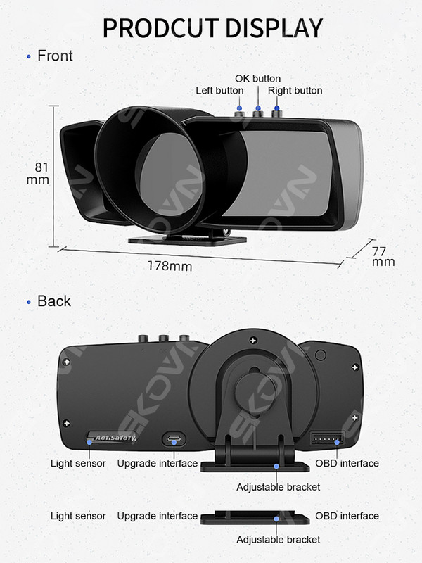 Ecran dublu Afișaj Head Up OBD2 GPS Afișare automată Smart Car HUD Calculator de bord Indicator Alarma de securitate Temp. apă și ulei RPM