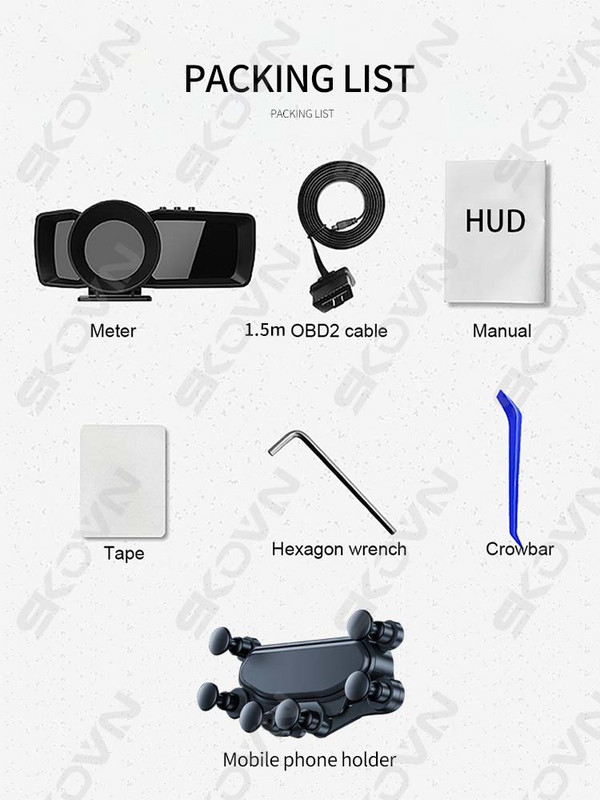 Ecran dublu Afișaj Head Up OBD2 GPS Afișare automată Smart Car HUD Calculator de bord Indicator Alarma de securitate Temp. apă și ulei RPM