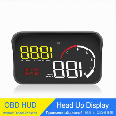 Automašīnas galvas displejs OBD2 vējstikla projektora pārsnieguma drošības signalizācija Ūdens temperatūra RPM digitālais automašīnas spidometrs HUD ar objektīva pārsegu