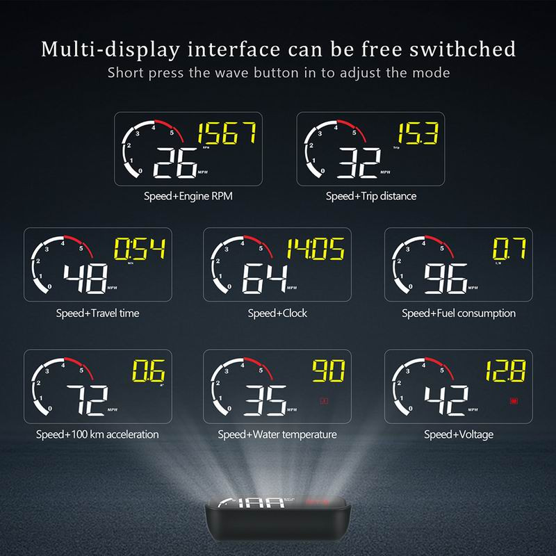 Afișaj pentru mașină Head Up Display OBD2 Proiector pentru parbriz Alarma de securitate pentru supraviteză Temperatura apei RPM Vitezometru digital pentru mașină HUD cu parasolar