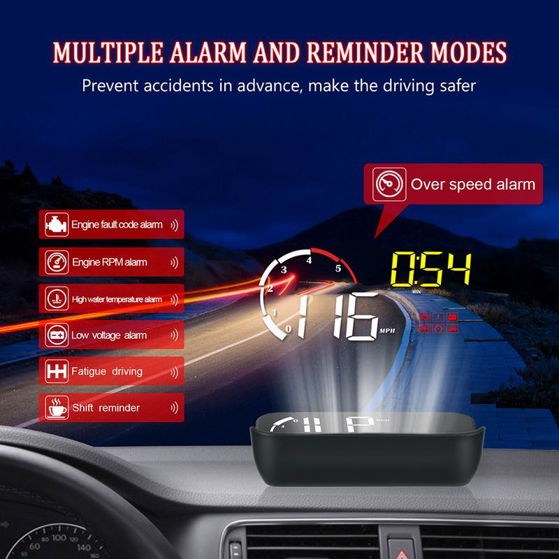 Afișaj pentru mașină Head Up Display OBD2 Proiector pentru parbriz Alarma de securitate pentru supraviteză Temperatura apei RPM Vitezometru digital pentru mașină HUD cu parasolar