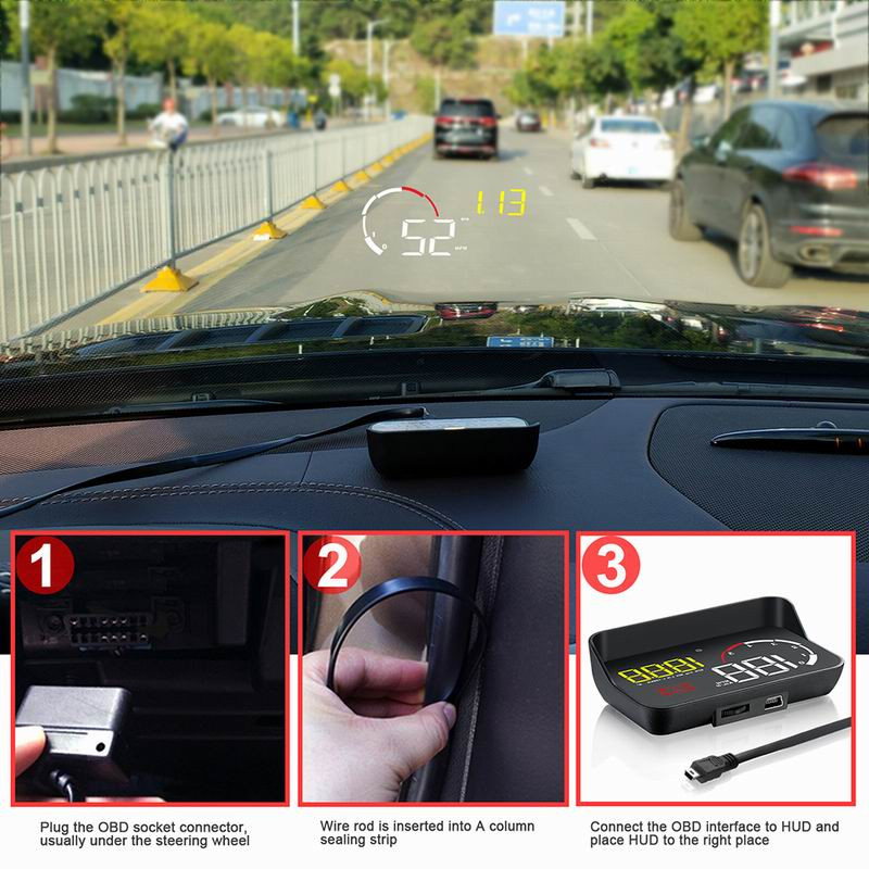 Afișaj pentru mașină Head Up Display OBD2 Proiector pentru parbriz Alarma de securitate pentru supraviteză Temperatura apei RPM Vitezometru digital pentru mașină HUD cu parasolar