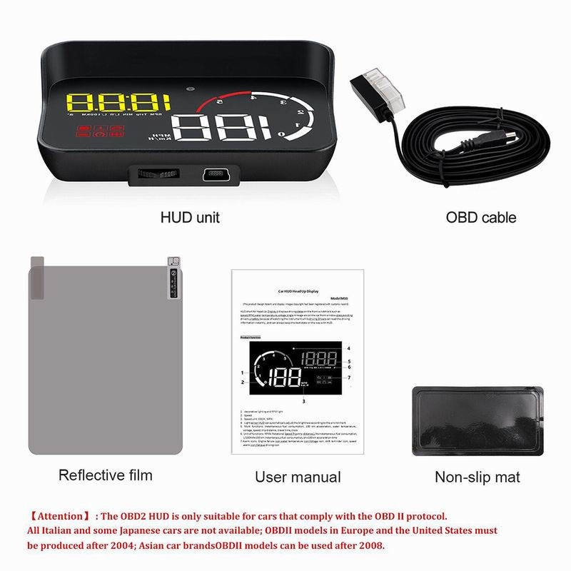 Afișaj pentru mașină Head Up Display OBD2 Proiector pentru parbriz Alarma de securitate pentru supraviteză Temperatura apei RPM Vitezometru digital pentru mașină HUD cu parasolar