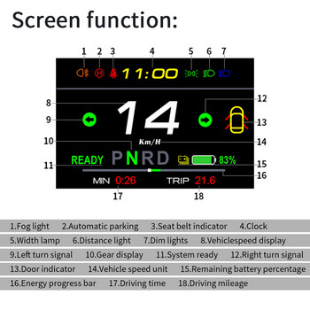 Οθόνη T17 HUD Car Head Up για Tesla Model 3 Y Ταχύμετρο οδόμετρο Ψηφιακό ρολόι Δοκιμαστής ταχύτητας μπαταρίας σε υπολογιστή οχήματος