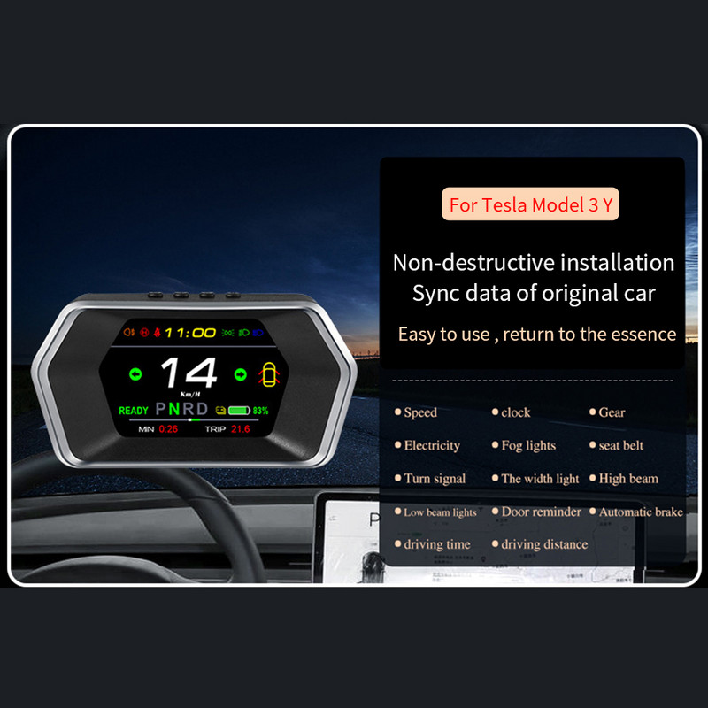 T17 HUD Car Head Up Display pentru Tesla Model 3 Y Vitezometru Odometru Ceas digital Indicator viteză Baterie Tester la bord Computer