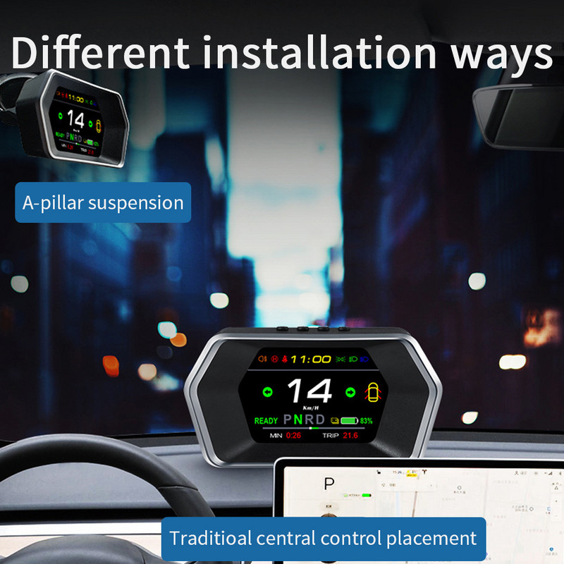 T17 HUD Car Head Up Display pentru Tesla Model 3 Y Vitezometru Odometru Ceas digital Indicator viteză Baterie Tester la bord Computer