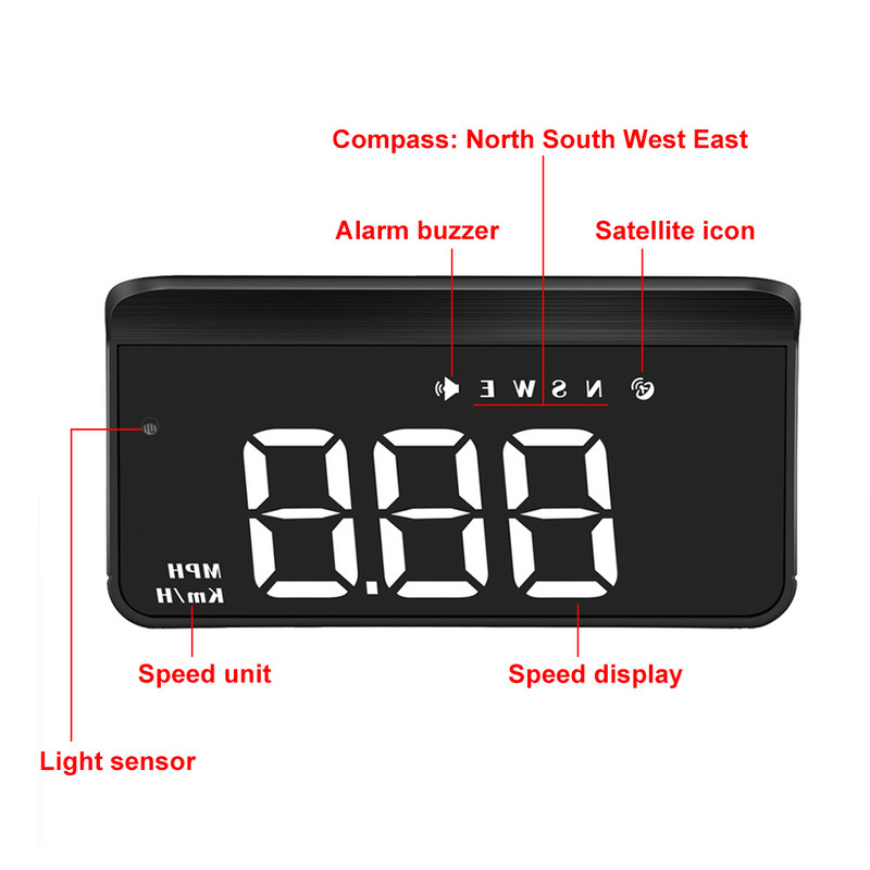Vitezometru digital GPS pentru mașină M1 Afișaj Head Up MPH/KM Alarmă de avertizare pentru supraviteză obosită LCD alb/verde