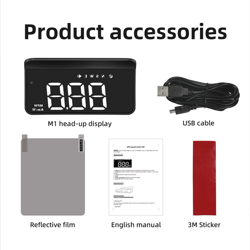 Vitezometru digital GPS pentru mașină M1 Afișaj Head Up MPH/KM Alarmă de avertizare pentru supraviteză obosită LCD alb/verde