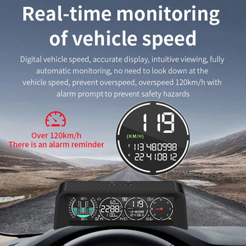 OBD2 + GPS Car X92 Head Up Display Πολύχρωμη οθόνη Νέα θερμοκρασία νερού και Ρολόι ταχύτητας οχήματος Γωνία συναγερμού υπέρβασης ταχύτητας και