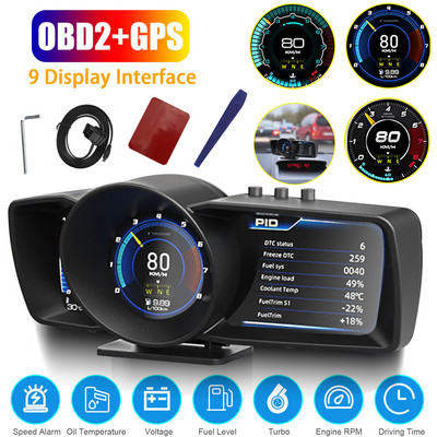 Tablou de bord multifuncțional HUD pentru mașină Computer de bord Head Up Display OBD2 GPS Vitezometru inteligent Sistem de alarmă cu indicator automat