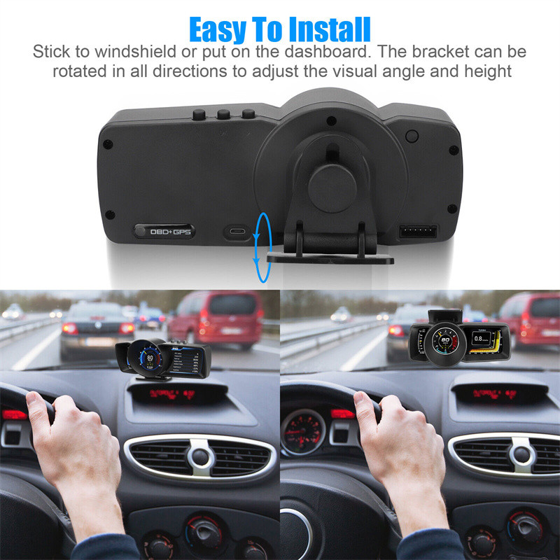 Tablou de bord multifuncțional HUD pentru mașină Computer de bord Head Up Display OBD2 GPS Vitezometru inteligent Sistem de alarmă cu indicator automat