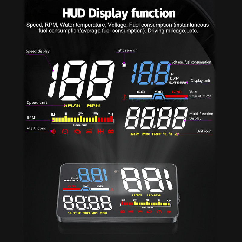 HUD Auto OBD2 Head Up Display Computer de bord Vitezometru Proiector Parbriz Instrumente de diagnosticare Accesorii digitale pentru automobile
