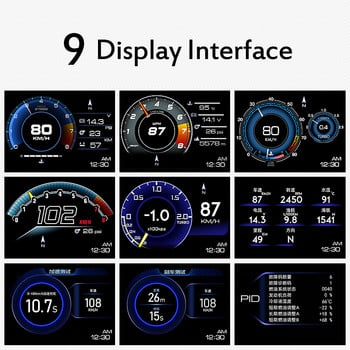 OBD 2 GPS Διπλό Σύστημα Ψηφιακό 9 Head-up Display Auto OBDii Guage Ψηφιακή Παρακολούθηση Ασφάλειας Συναγερμός Υπερ-ταχύτητας Θερμοκρασία νερού & λαδιού