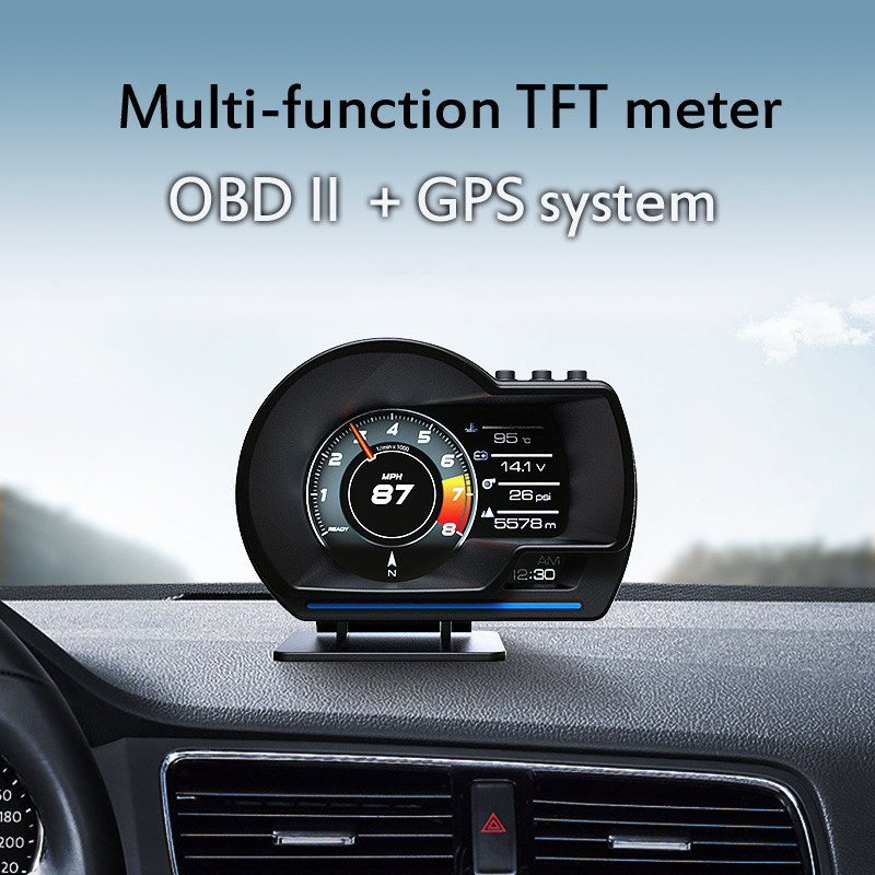 OBD 2 GPS Dual System Digital 9 Head-up Display Auto OBDii Gauge Digital Security Monitoring Alarmă de supraviteză Temperatura apei și uleiului