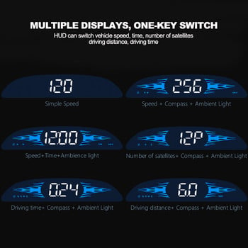 Αυτοκίνητο HUD Head-up Display Αυτοκίνητο για εξωτερικό χώρο εκτός δρόμου GPS Οδηγός ταχύτητας Κατεύθυνση Head-up Ώρα συσκευής Οθόνη HD Πυξίδα Ταχύτητα Ξυπνητήρι