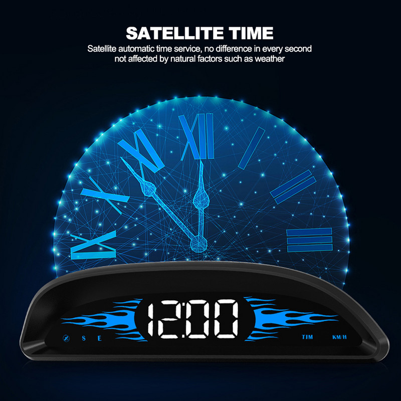 Afișaj HUD pentru mașină Masina în aer liber Off-road GPS Ghid de viteză Direcție Dispozitiv cu capul sus Ora Afișaj HD Busolă Viteză Ceas cu alarmă