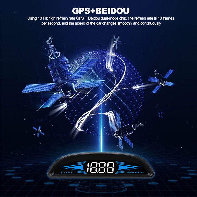 Afișaj HUD pentru mașină Masina în aer liber Off-road GPS Ghid de viteză Direcție Dispozitiv cu capul sus Ora Afișaj HD Busolă Viteză Ceas cu alarmă