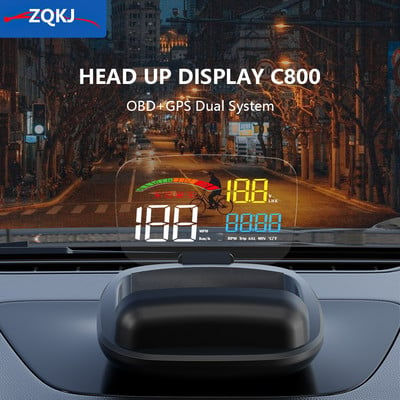 ZQKJ C800 HUD OBD2 și GPS Sistem dual Viteza mașinii RPM Consumul de combustibil Alarma de supraviteză Contor Accesorii Gadget-uri Afișaj Head-Up