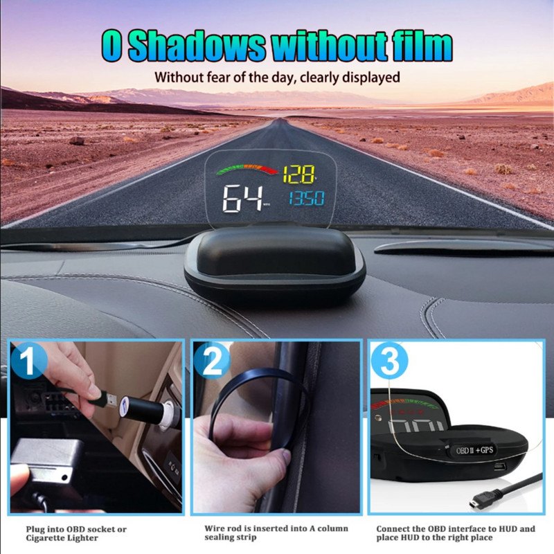 ZQKJ C800 HUD OBD2 și GPS Sistem dual Viteza mașinii RPM Consumul de combustibil Alarma de supraviteză Contor Accesorii Gadget-uri Afișaj Head-Up