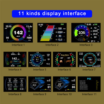 Αυτοκίνητο HUD OBD2 GPS Head-Up Display Κλισίμετρο Ψηφιακό ταχύμετρο πυξίδα Μετρητής κλίσης Οθόνη συναγερμού υπέρβασης ταχύτητας Αυτόματα αξεσουάρ