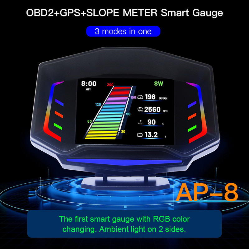 HUD auto OBD2 GPS Head-Up Display Inclinometru Vitezometru digital Busolă Contor pantă Afișaj Alarma de supraviteză Accesorii auto