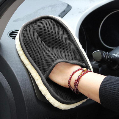 Automobilių plovimo vilnos pirštinės, sutirštintos vilnos pamušalas, vilnos pliušinis automobilio detalės aksominės automobilių pirštinės Grožio automobilių plovimo valymo priemonės D5F8
