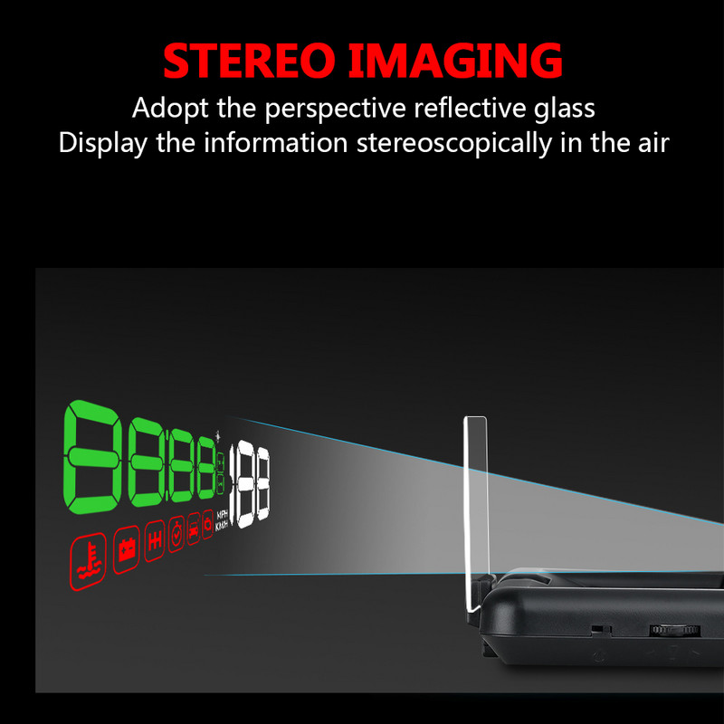 Afișaj cap în sus al mașinii Alarmă de securitate pentru mașină C500 Oglindă HUD Parbriz Proiector OBD2 Vitezometru Temperatura apei RPM Alarma de tensiune