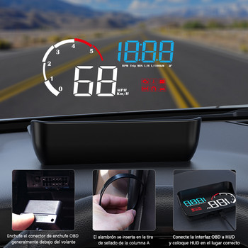 WIIYII M10 OBD2 Auto Car HUD Ενσωματωμένος υπολογιστής Km/H MPH Head Up Dislay Ταχύμετρο Προβολή παρμπρίζ σε τζάμι αυτοκινήτου