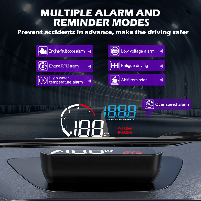 WIIYII M10 OBD2 Auto HUD Computer de bord Km/H MPH Head Up Dislay Vitezometru Proiecție parbriz pe geamul mașinii