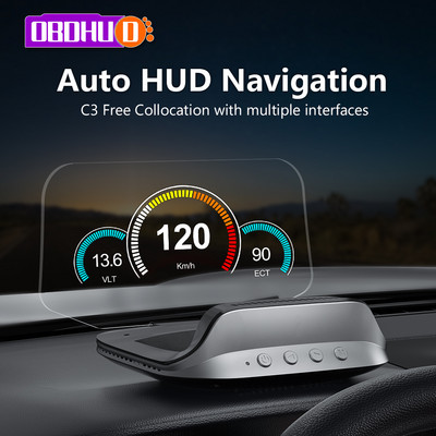 OBDHUD C3 Plus OBD2 HUD automatikus navigációs projektor GPS EOBD Sebességmérő Head Up Display Autótartozékok Fedélzeti számítógép