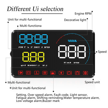 Νεότερο Head Up Display Car OBDII EUOBD Παρμπρίζ Προβολέας HUD Shift Υπενθύμιση Θερμοκρασία νερού RPM Συναγερμός ταχύτητας κατανάλωσης καυσίμου