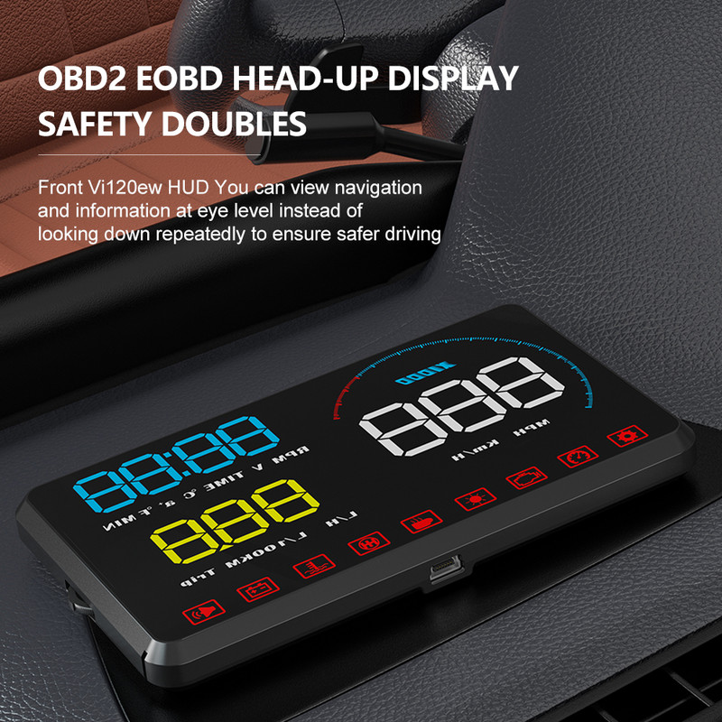 Cel mai nou Head Up Display Auto OBDII EUOBD Proiector pentru parbriz HUD Memento de schimbare a temperaturii apei RPM Alarma de viteza consumului de combustibil