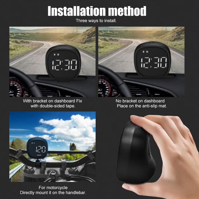 Afișaj frontal pentru mașină GPS universal ]HUD 2.0" LCD cu iluminare din spate proiector pentru parbriz Oprire automată Alarmă de supraviteză Oboseală Conducere km/H MPH