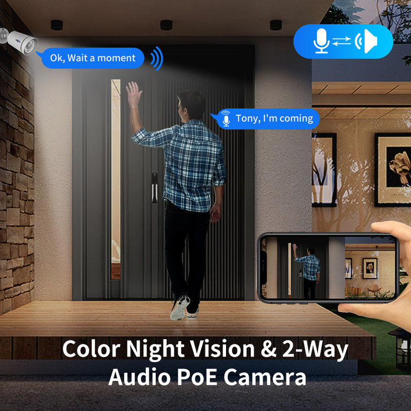 Hiseeu 4K 8MP IP kamera āra POE videonovērošanas audio ieraksts CCTV drošība ielas kustības trauksme Krāsu nakts redzamība ONVIF