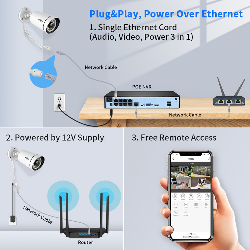 Hiseeu 4K 8MP IP kamera āra POE videonovērošanas audio ieraksts CCTV drošība ielas kustības trauksme Krāsu nakts redzamība ONVIF