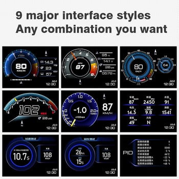 Οθόνη Car Hud Head Up OBD2+GPS Smart Car HUD Gauge Ψηφιακός χιλιομετρητής ασφαλείας Συναγερμός Θερμοκρασία νερού και λαδιού. RPM