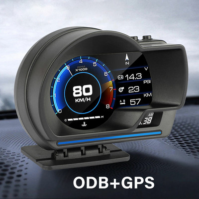Afișaj HUD pentru mașină OBD2+GPS Indicator HUD pentru mașină inteligentă Odometru digital Alarma de securitate Temp. apă și ulei. RPM