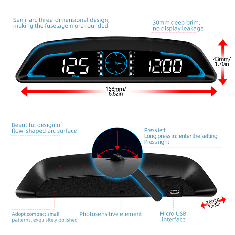 G3 Car Hud HeadUp Display Alarma de viteză Gps Vitezometru digital universal